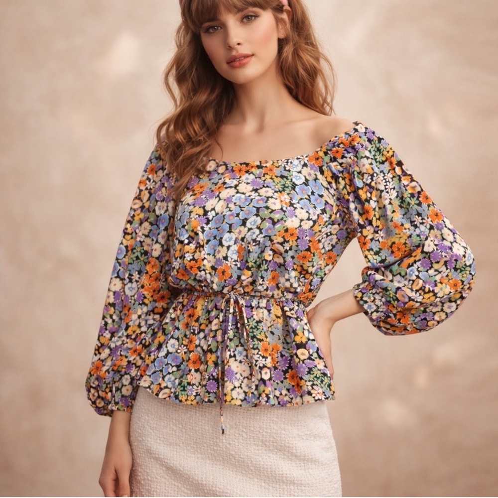 Dear John Multicolor Floral Blouse Size Small Cottagecore Preppy Top